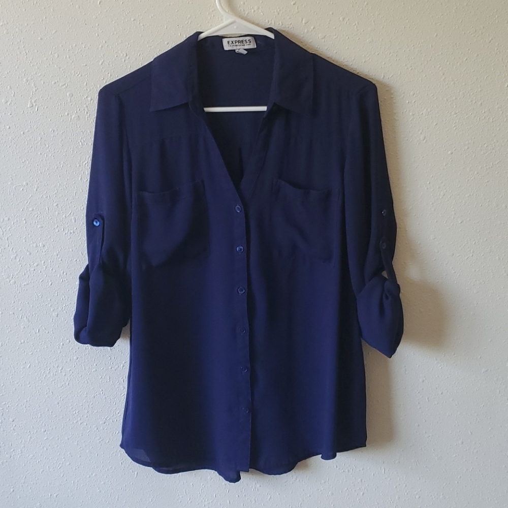 Navy blue button down blouse